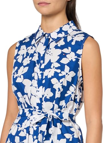 Image of Tommy Hilfiger Women's Sleeveless Collared Button Front Tie Waist Mini Shirt Dress