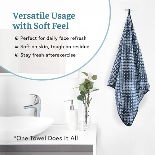 Image of Kuber Industries Combo of 4 Microfiber 19x38 Inch Soft Towels and Wash Basin Napkin for Bathroom and Kitchen | 280 GSM Quick-Dry & Absorbent Hand Towel for Everyday Use | Circle - Blue