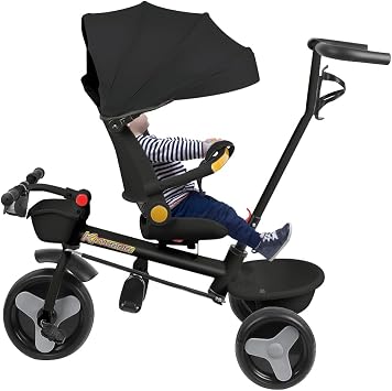 Baby Tricycle with 360  Rotating Seat Bike 2 Years - Stroller 1-5 Years or 25kg - Light Storage Extendable Hood and Parent Handle Black 81 x 60 x 95 cm