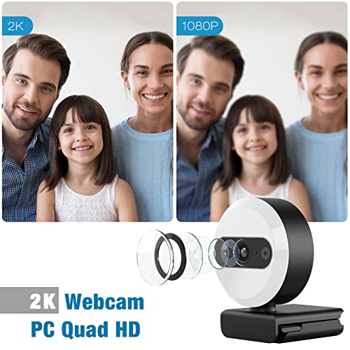 Webcam for pc, 2K HD Webcam with Microphone Tripod and Privacy Cover, Web Camera for PC with Touch Control Ring Light, USB Computer Camera for PC Laptop Video Calling Conferencing - Image 3