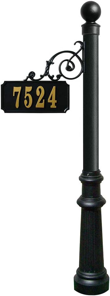 Qualarc Scroll Mount Address Post with Decorative Fluted Base and Ball Finial