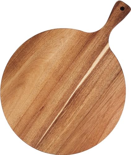 Samhita Round Acacia Wood Cutting Board With Handle - 13x9 Inch Charcuterie & Serving Board - View #12