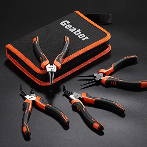 M Meepo Snap Ring Pliers Set, Heavy Duty 4-Piece 7-Inch Internal External Circlip Pliers, Straight Bent C-Clip Pliers Lock Ring Pliers Set, 5/64" Tip, For Ring Remover Retaining, With Portable Pouch #TOP3