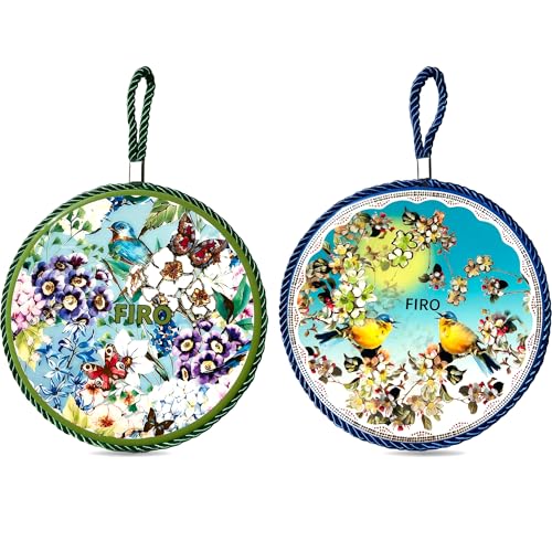 Ceramic Trivets for Hot Dishes,Anti-Slip with Heat Resistant Cork Trivet for Countertops and Tables,Protects Surfaces from Hot Pots,Pans,Cups,Decorative Coasters for Table,Dual-use,Portable Hanging