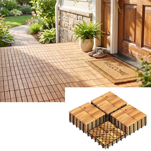Giantex Acacia Wood Deck Tiles Golden Teak