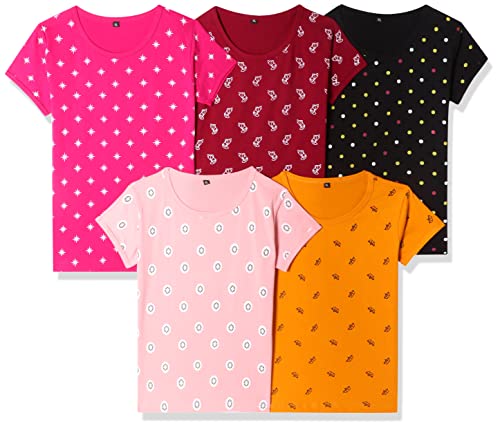 Image of T2F Girls Cotton Printed Regular Fit T-Shirt (Pack of 5)