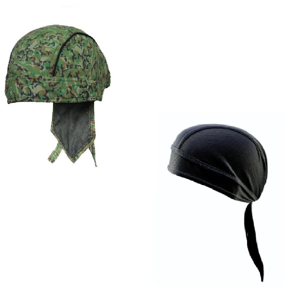 Generic Lot or Set of 2 Green Camo Hunting Hunter Camouflage and Solid Black Moisture Wicking Headwrap Durag