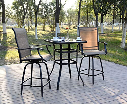 EMERIT Outdoor Swivel Bar Stools Bar Height Patio Chairs, Set of 2 (Bar Stools)