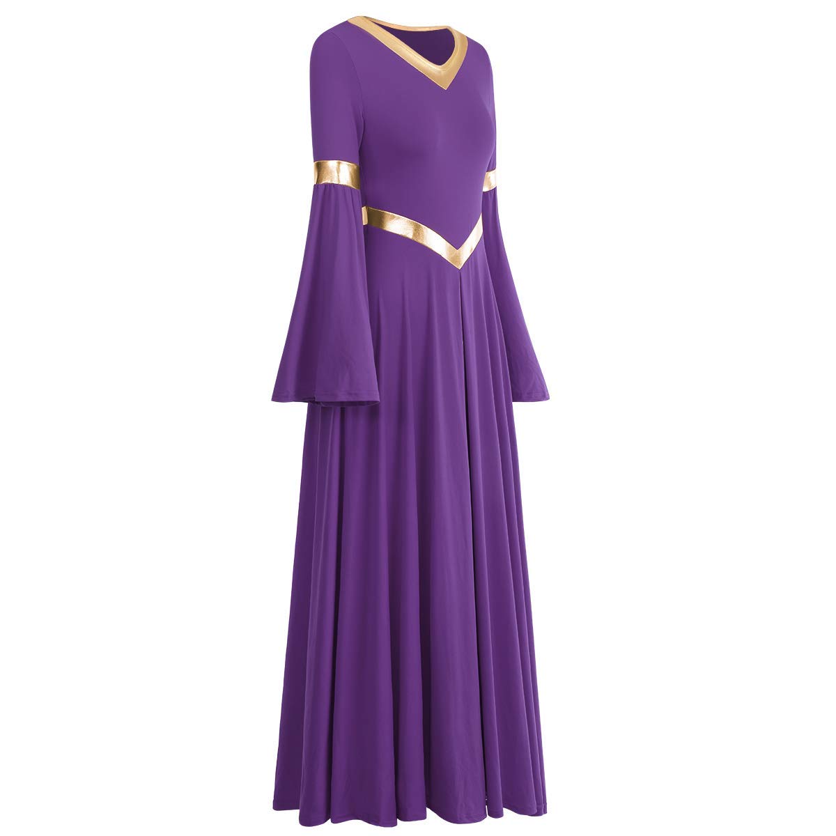 ODASDO Vestidos de baile de alabanza para mujer, ropa de baile litúrgica, color dorado, metálico, ajuste holgado, bata de longitud completa