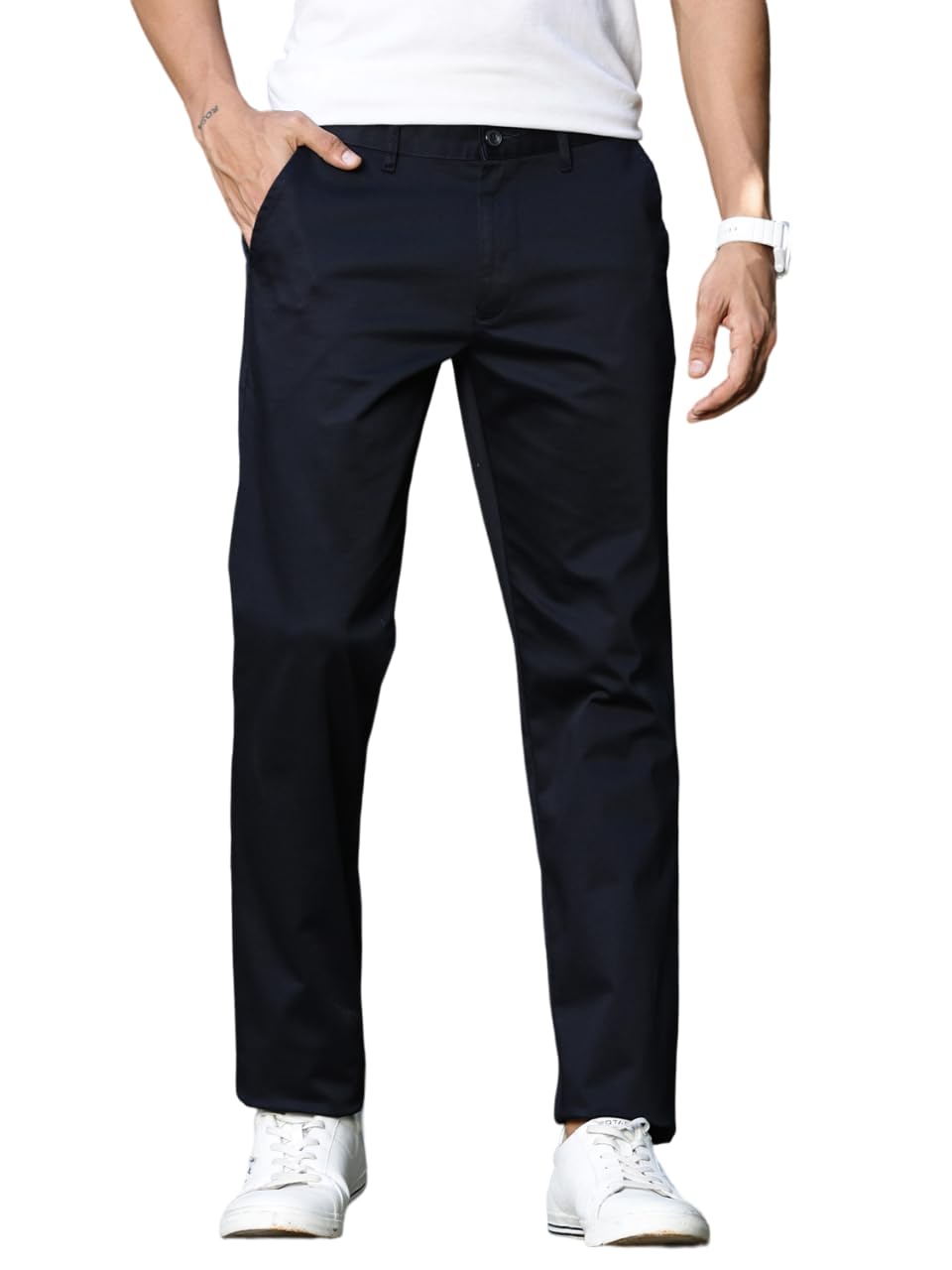 thomas scott Men's | Solid | Light Weight | Breathable Fabric | 4 Pocket | Mid Rise | Slim Fit | Cotton Blend | Button Waist | Chino Trouser | Pants-picture-23