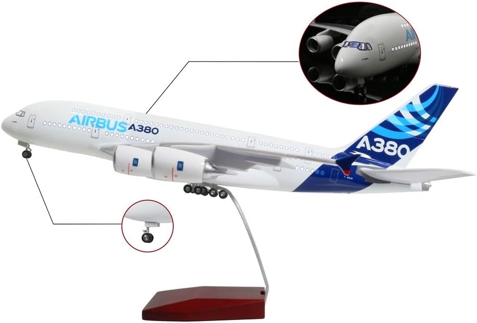 Lose Fun Park 18 Inch(46cm) LED Light 1:160 Model Airplane Airbus A380 with Landing Gear Aircraft for Gift or Decoration