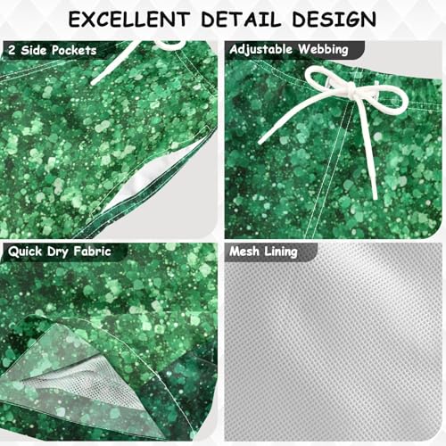 Pigsaly Boys Swim Trunks Pine Green Mint Gradient Flashing Glitter Boys Board Shorts Swimsuit Swimwear Bathing Suit 4T3