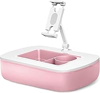 Vista 9 de Soporte de almohada para tableta para uso regazo, cuenco de aperitivos y brazo giratorio de 360°, soporte ajustable para iPad para cama, sofá y Rosa