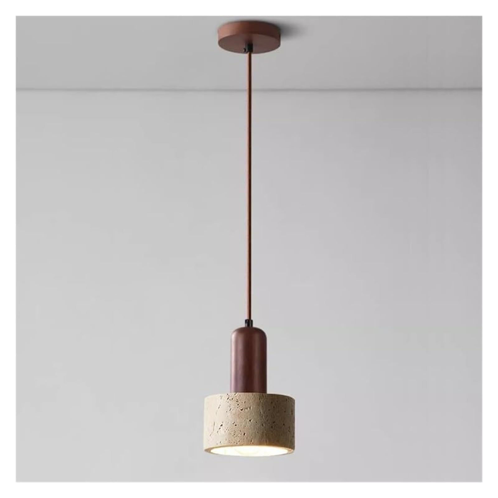 Suspension, mini-cylindre en pierre naturelle, suspension en bois de noyer, travertin, luminaire suspendu for îlot de cuisine for salle à manger, chambre à coucher, restaurant(15cm)