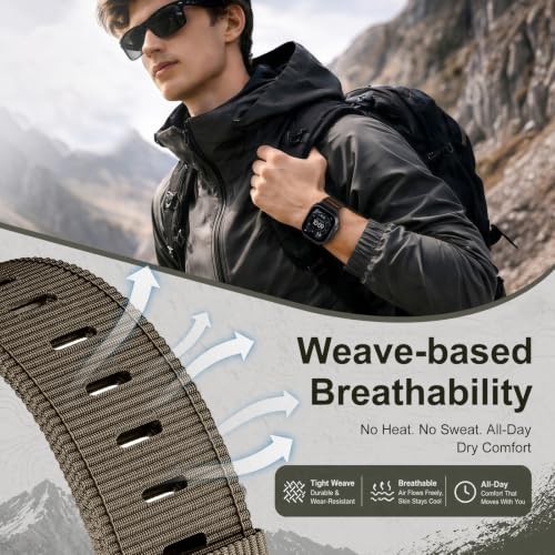 Image of Tactical Nylon Bands for Apple Watch Ultra 3 2 Band Series 11-1 /SE Men | Rugged Breathable Fabric, Nato Adjustable Sport Strap with Reinforced Connector for iWatch Ultra 49mm 46mm 45mm 44mm 42mm L