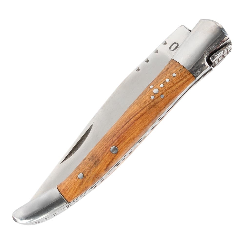 Ocadeau Couteau de poche avec manche en Olivier personnalisé gravé – Couteau pliant avec gravure texte sur la lame – Couteau personnalisé & Idée cadeau homme personnalisé