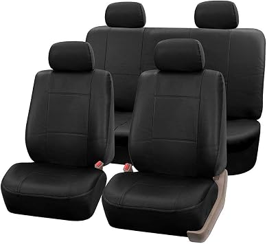 FH Group Automotive Seat Cover Premium PU Leather Car Seat Cover Full Set Airbag Compatible and Split Bench Black Car Seat Covers Interior Accessories Universal Fit for Cars Trucks SUV Car Accessories
