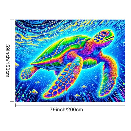 Image of BlissYard Blacklight Tapestry 78x59 Inch Sea Turtle Glow in the Dark Trippy Ocean Wall Art UV Reactive Neon Psychedelic Turtle Tapestry for Bedroom Dorm Party Wall Hanging Decor