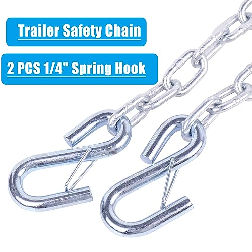 Image of 54 inch Trailer Safety Chain Kit w /Dual 1 /4 inch Hooks 5000lb 2 Pack | Grade 30 zinc-plated steel tow chains w / dual 1 /4 inch spring hooks. 5,000 lbs capacity for RV, boat & utility trailer.