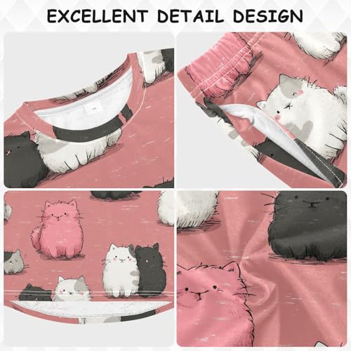 Pattern Of Cute Cats Soft Pajama Set for All Seasons,Breathable Pjs Long Sleeve Sleepwear,Comfy Loungewear 2 Piece Underwear Set 3T3