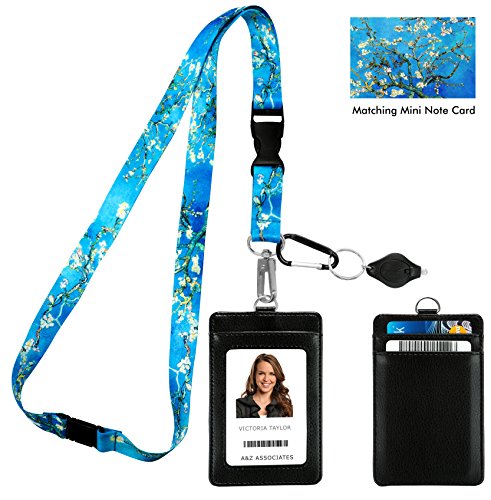 Van Gogh Almond Blossom Correa para el cuello del acollador con cartera de ID de cuero de la PU Monedero con 3 bolsillos para tarjetas, clip de seguridad para la separación Llavero linterna.