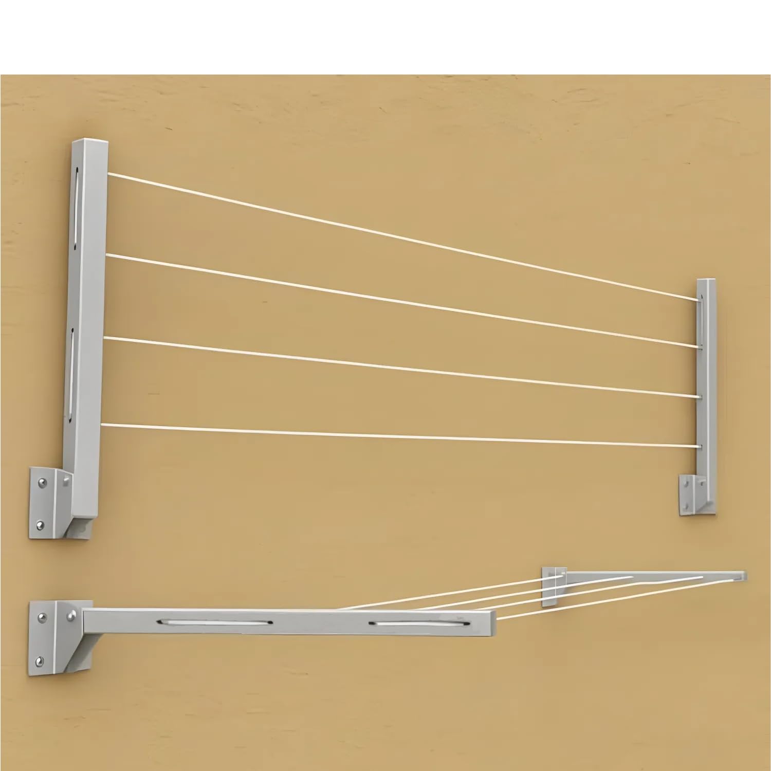 JD FRESH Metal Foldable Wall Mount Cloth Drying Stand with 30 Feet Rope/Wall Hanging Clothes Dryer Rack for Balcony & Indoor Use/Space Saving Wall Mounted Laundry Hanger(Silver)