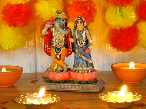 Estatua Dios Hindú Radha Krishna 14.5 cm Polystone Multicolor miniatura 6