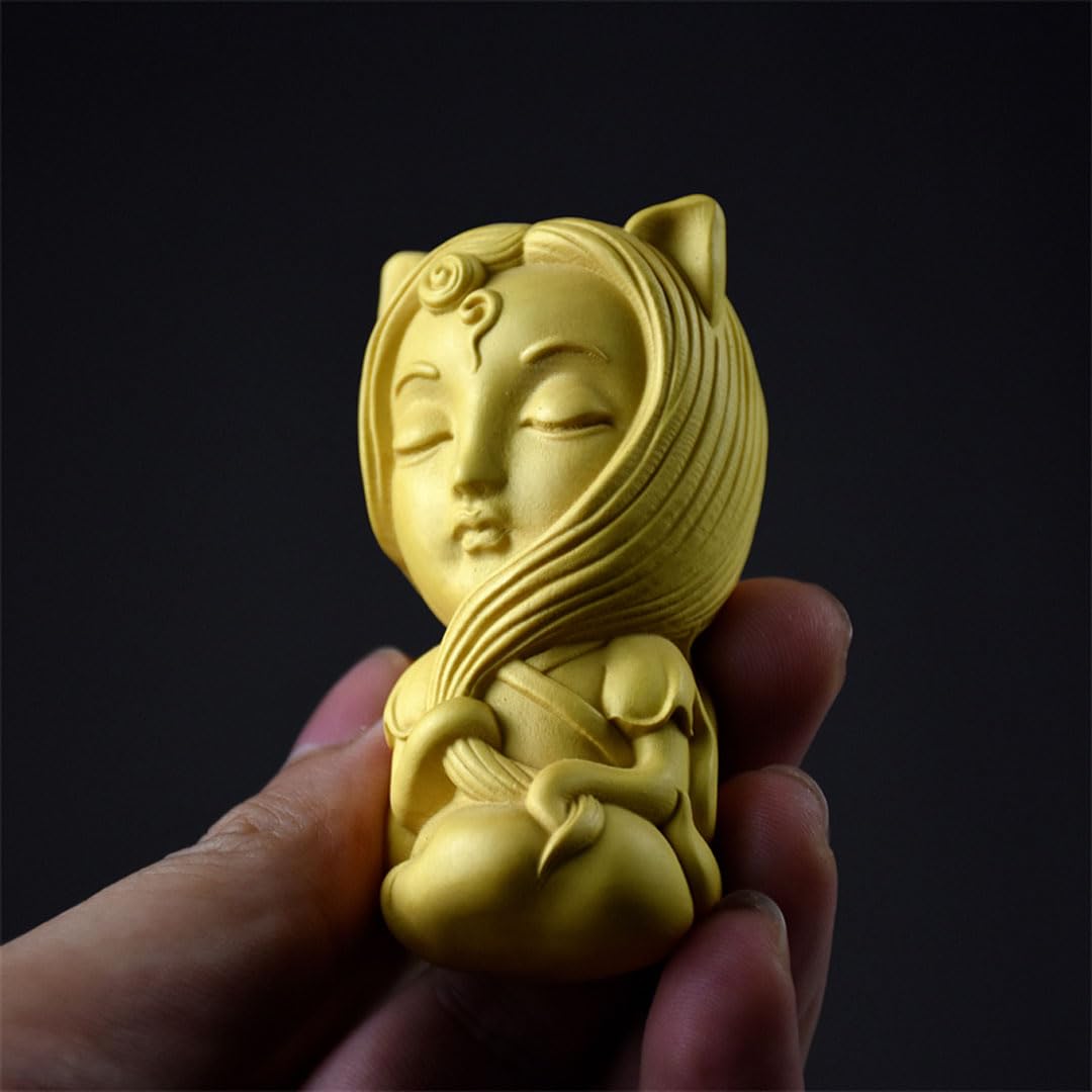 Amazon.co.jp: 木彫りの置物【九尾の狐の美女】高さ8cm 柘植（ツゲ