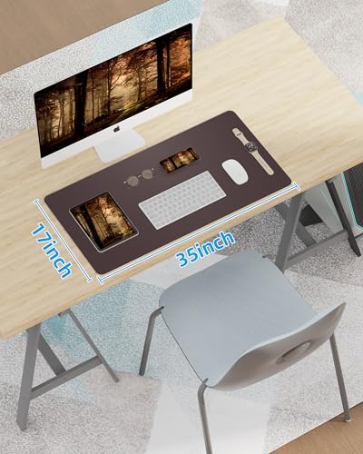 Image of Leather Desk Pad Blotter,Mouse Pad,Office Desk Mat, Non-Slip PU Leather Desk mat,Large Desk mat,Waterproof Keyboard mat for Office /Home /Decor (Coffee,35 inch x 17 inch)