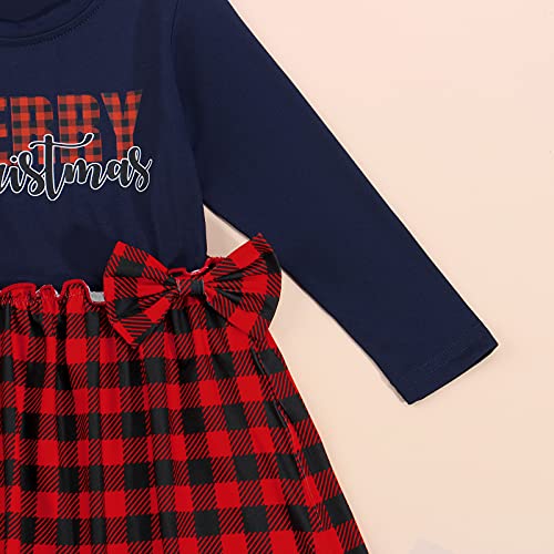 Yumeng Peuter Baby Outfits Kids Meisjes Lange Mouw Plaid Printing Kerst Jurk met Strik Taille Decoratie, Paars, 3-4 Jaren - Afbeelding 5