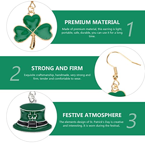 NOLITOY 2 Pares St Patricks Dia Brincos Esmalte Folha Verde Chapéu Shamrock Dangle Brincos para St P