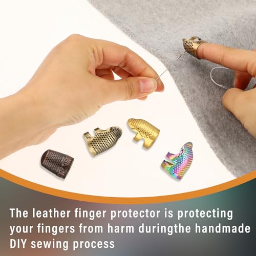 ZEYIYER 5 PCS Sewing Thimbles, Metal Thimbles for Hand Sewing, Thumb Thimble Finger Thimble Knitting Thimble, Adjustable Sewing Finger Protector Thimble Ring DIY Sewing Tools Needlework Accessories - Thumbnail 3