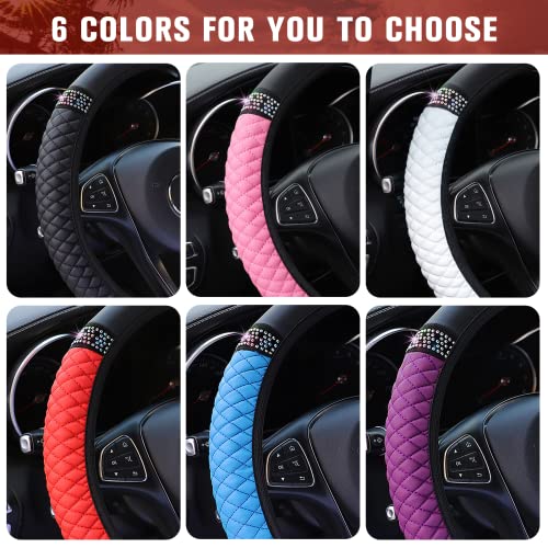 Bling Leather Steering Wheel Cover, Rhinestones 15 Inch Colorful Auto Steering Wheel Protector, Sparkly Crystal Diamond For Women Girls Most Cars (Pink) #TOP5