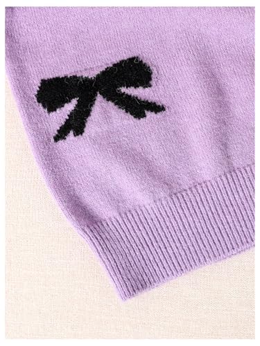Image of RoseSeek Girl's Bow Graphic Sweaters Crewneck Long Sleeve Knit Pullover Tops Drop Shoulder Knitwear