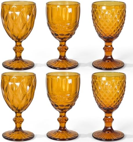 CHLJAR Vintage Wine Glasses Set of 6, 12 OZ Colored Glass Water G...