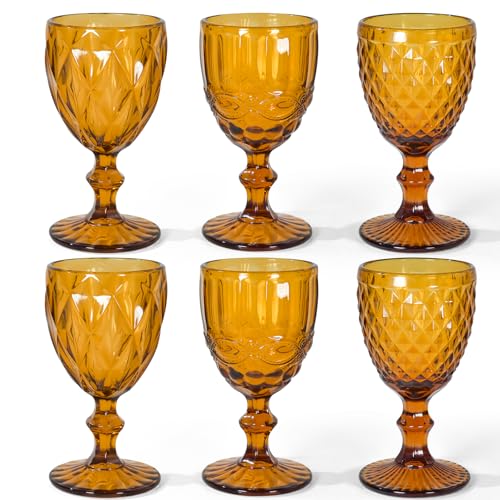 CHLJAR Vintage Wine Glasses Set of 6, 12 OZ Colored Glass Water G...
