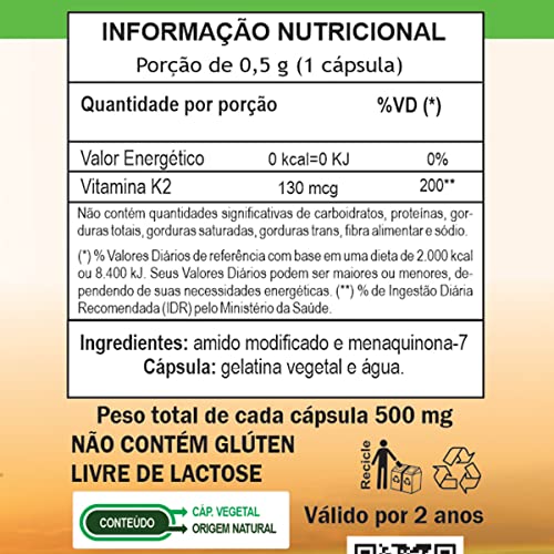 Vitamina K2 Mk7 130mcg Unilife Menaquinona 120 Cápsulas