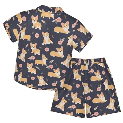 Image of Sunflower Floral Yellow Black Short Sleeve Hawaiian Button Down Shirts and Short Sets for Boys Toddler Summer Outfits