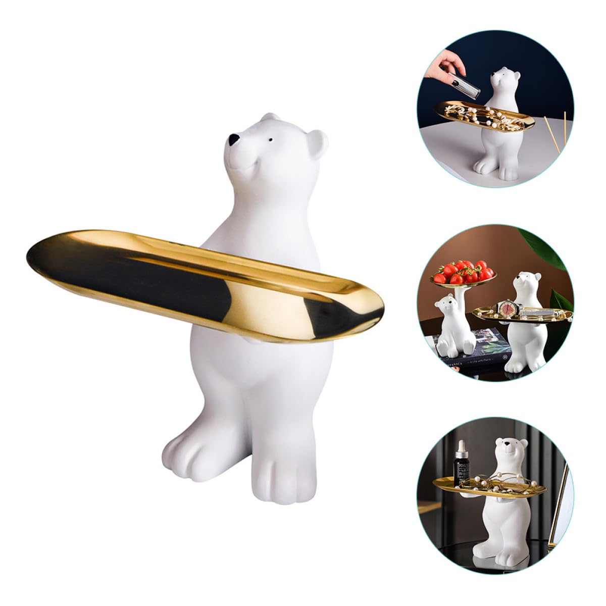 Bandeja Decorativa y Diseño Ligero con Figura de Oso de Resina para Almacenamiento Capacidad Fuerte Adecuado para Dormitorios y Porches