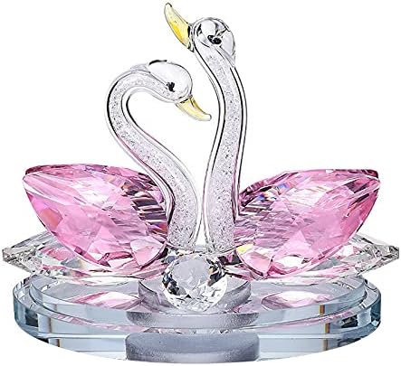 E-istata Crystal Double Swan Ornaments Decorative Wedding Couple Elements Collectible Home Decor Christmas Anniversaries Valentine Girlfriend Women Gift Present (Pink)