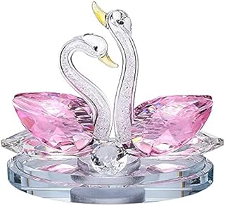 E-istata Crystal Double Swan Ornaments Decorative Wedding Couple Elements Collectible Home Decor Christmas Anniversaries Valentine Girlfriend Women Gift Present (Pink)