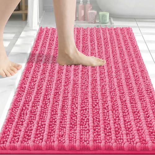 Image of Arotive Luxury Bathroom Rugs 34x21, Extra Soft Thick Absorbent Shaggy Chenille Bath Rugs, Machine Wash Dry, Bath Mats for Bathroom Floor, Tub and Shower, Home Decor Accessories, Deep Pink