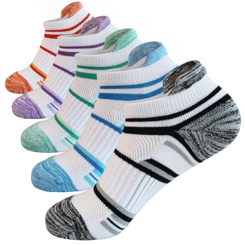 BIOAUM Womens Cotton Ankle Anti-blister Thick Cushioned Wicking Odor Resist Athletic Running Socks 5-6 Pairs
