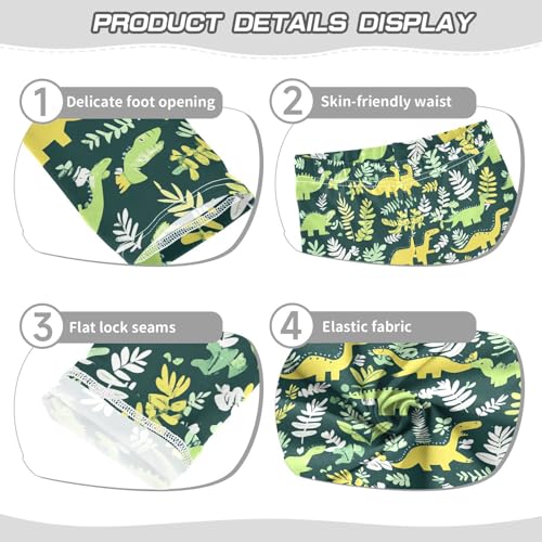 Wusikd Green Dinosaurs Girls' Leggings Toddler Doodles Cute Kids Yoga Pants Dance Active Tights 4T3