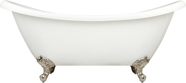 946174-63-T-ND Rosalind 63" Acrylic Soaking Clawfoot Tub with Pre-Drilled Overflow Hole, Imperial Feet and Tap Deck - Less Drain - White/Polished Brass