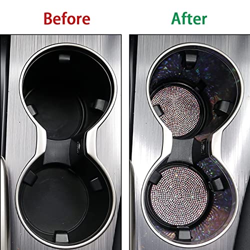 Image of Ziciner 2 Pack Bling Car Cup Holder Coaster, Anti-Slip Auto Insert Coaster with Start Stop Button Cover, Universal Shiny Crystal Vehicle Interior Accessories for Women and Girls (AB)