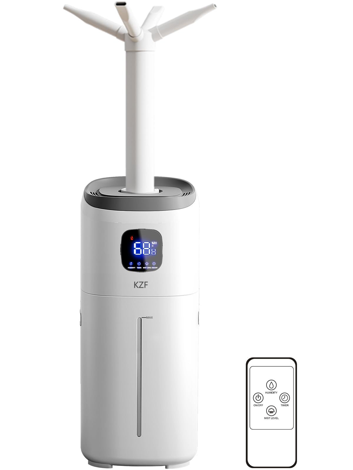 KZF Humidifiers for Bedroom, 15L Large Room Humidifier, 2000 Sq.ft Coverage, 72Hrs Runtime, Top Fill, 26dB Quiet, 3 Mist Levels & Diffuser, Auto Shut-Off (15L with Extension Tube)