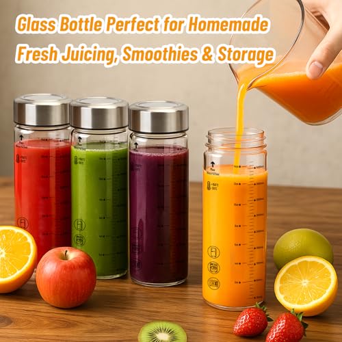 Image of Luxfuel 16 oz Glass Juice Bottles with Lids, 6 Pack Wide Mouth Borosilicate Glass Bottles with Stainless Steel Lids, Heat-Resistant, Leakproof & Reusable for Juicing, Smoothies, Milk, Water, BPA-Free