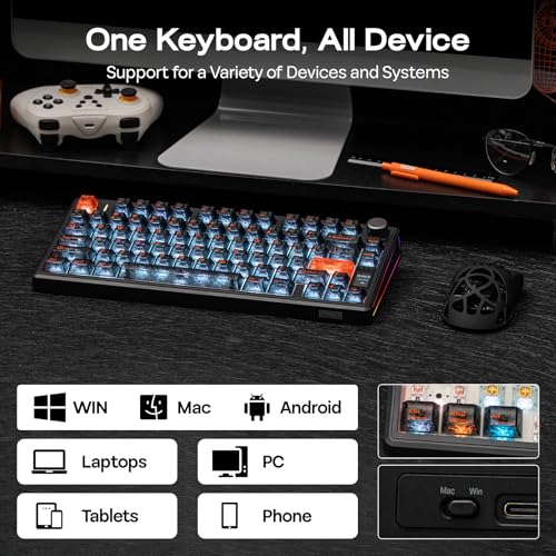 Image of EPOMAKER TH80 V2 PRO Wireless Gaming Keyboard with Screen&Knob, 10000mAh, 2.4Ghz /BT /USB-C, RGB, Hot Swap, Custom Driver, NKRO, PBT Keycap, Mechanical Keyboard for PC /Mac (Black, Creamy Jade)
