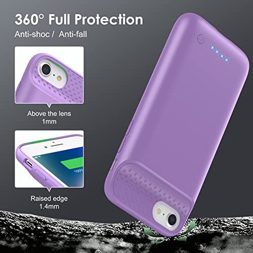 Battery Case For Iphone 8/7/6/6S/Se(2022/2020),[7000Mah] Ultra-Slim Battery Charging Case, Rechargeable Protective Extended Battery Charger Case For Iphone 8/7/6S/6/Se(3Rd&2Nd Generation)-Purple #TOP4